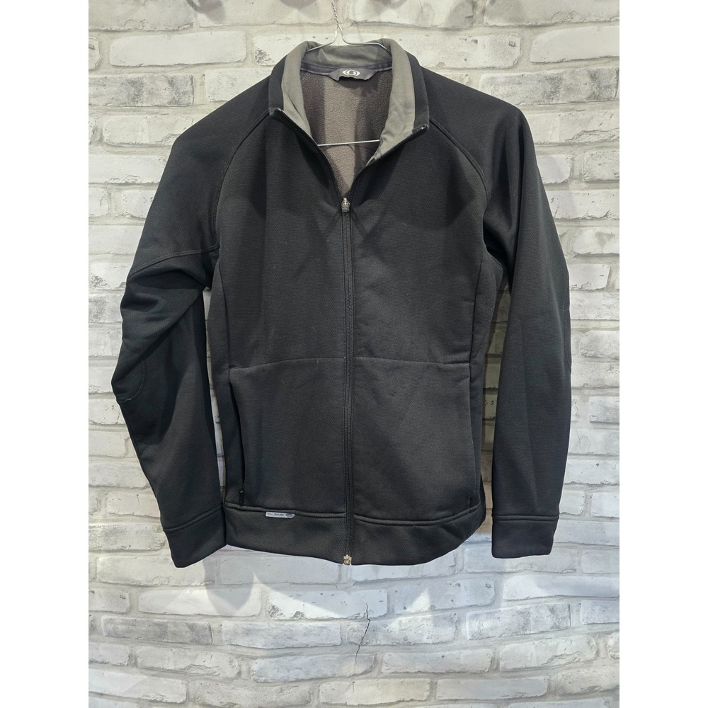 Salomon Athletic Jacket Unisex Men Black Full Zip Pockets Fleece Lined‎ M/L